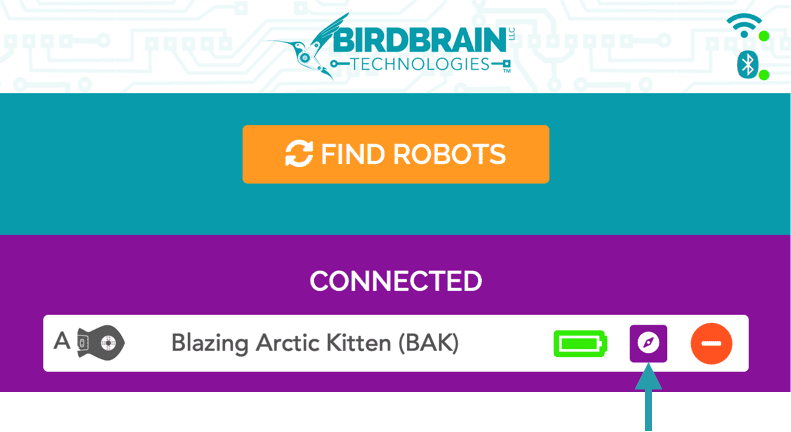 This picture shows the location of the compass button in the BlueBird Connector.