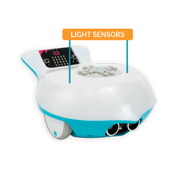 Picture showing the placement on the light sensors on top of the Finch. They are on the top of the Finch toward the beak. They are underneath the plastic shell of the Finch.