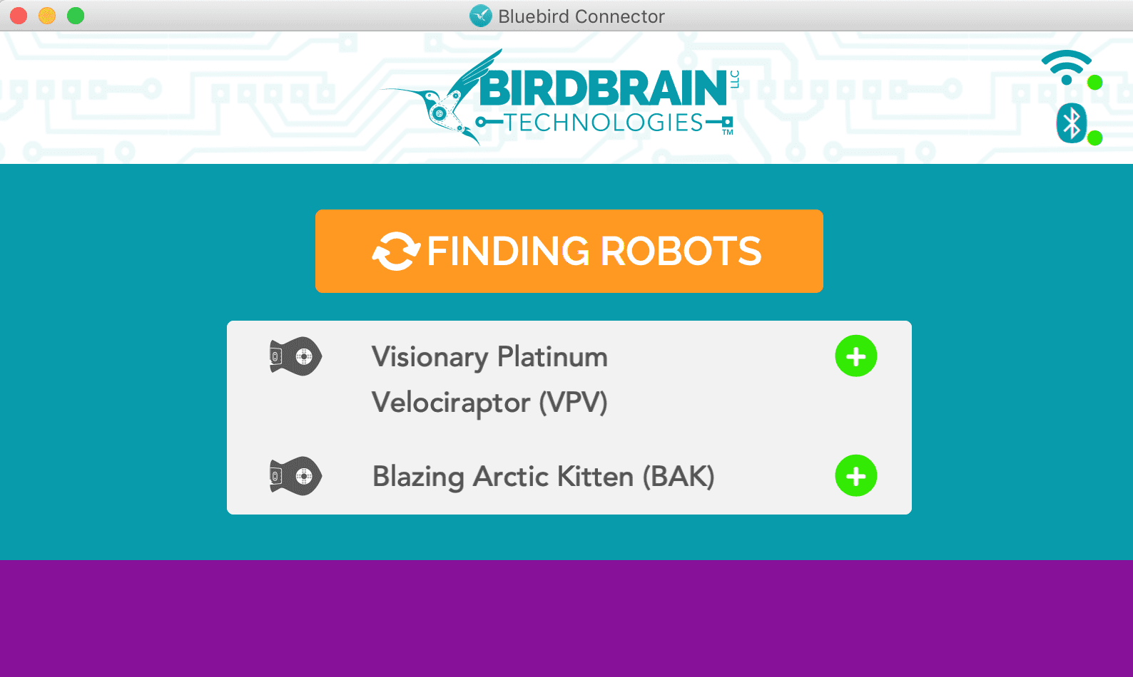 This picture shows the BlueBird Connector when two Finches are available.